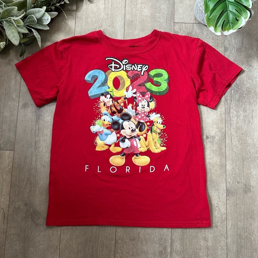 Disney 2023 Kids Red Graphic T-Shirt Florida Casual Graphic Mickey Minnie Donald